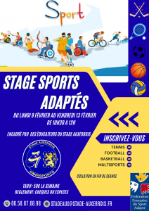 Visuel du Stage adaptée à Auxerre Dates : du lundi 9 février au vendredi 13 février Horaires : de 10h30 à 12h